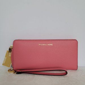 MICHAEL KORS Jet Set Travel Continental Leather Wallet-Tea Rose